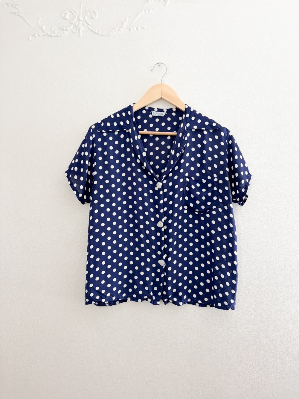 Vintage Blue Polka Dot Button Up